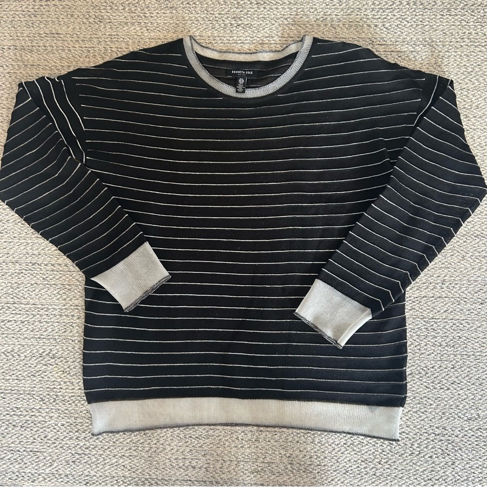 Kenneth Cole Black Stripe Lightweight Knit Sweater Size S